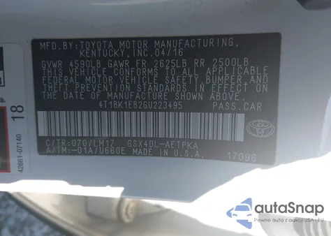 2016 Toyota Avalon Limited z USA, uszkodzony, nr VIN 4T1BK1EB2GU223495